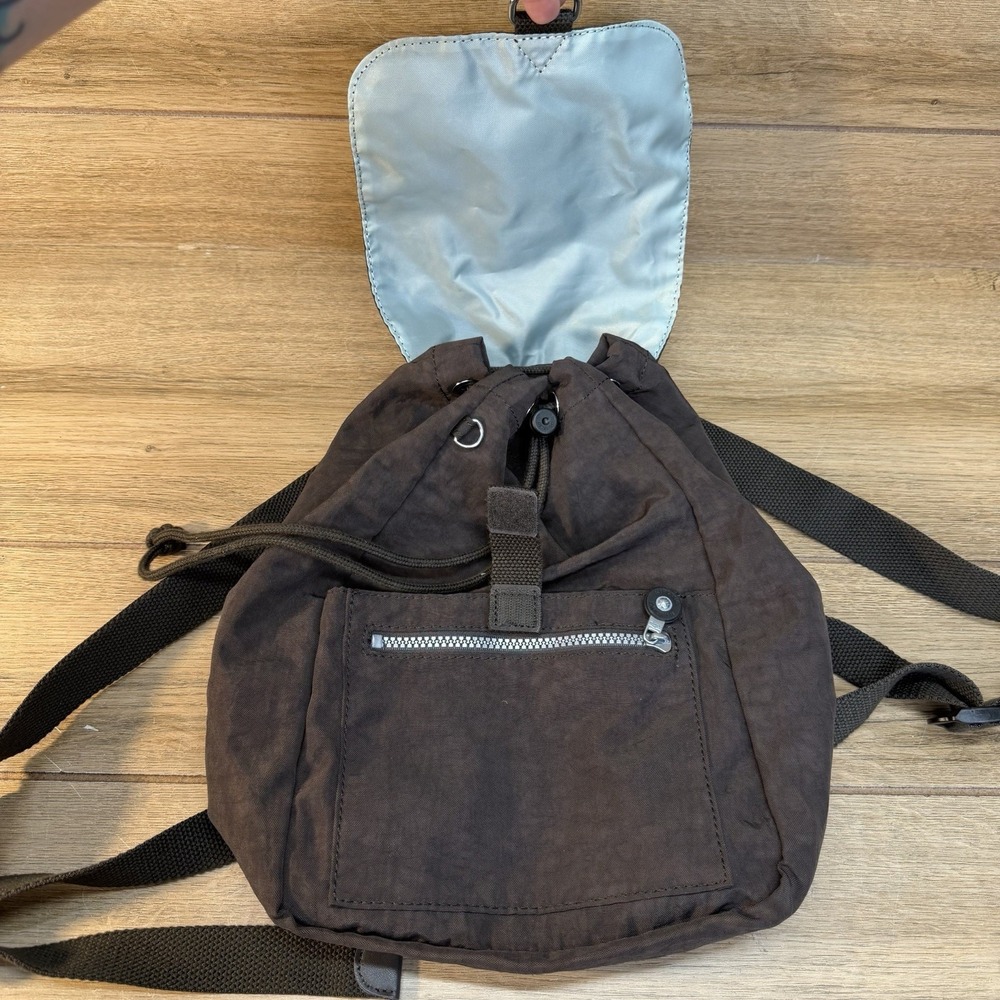 Kipling Mini Backpack Drawstring Textured Brown Nylon - Picture 8 of 12